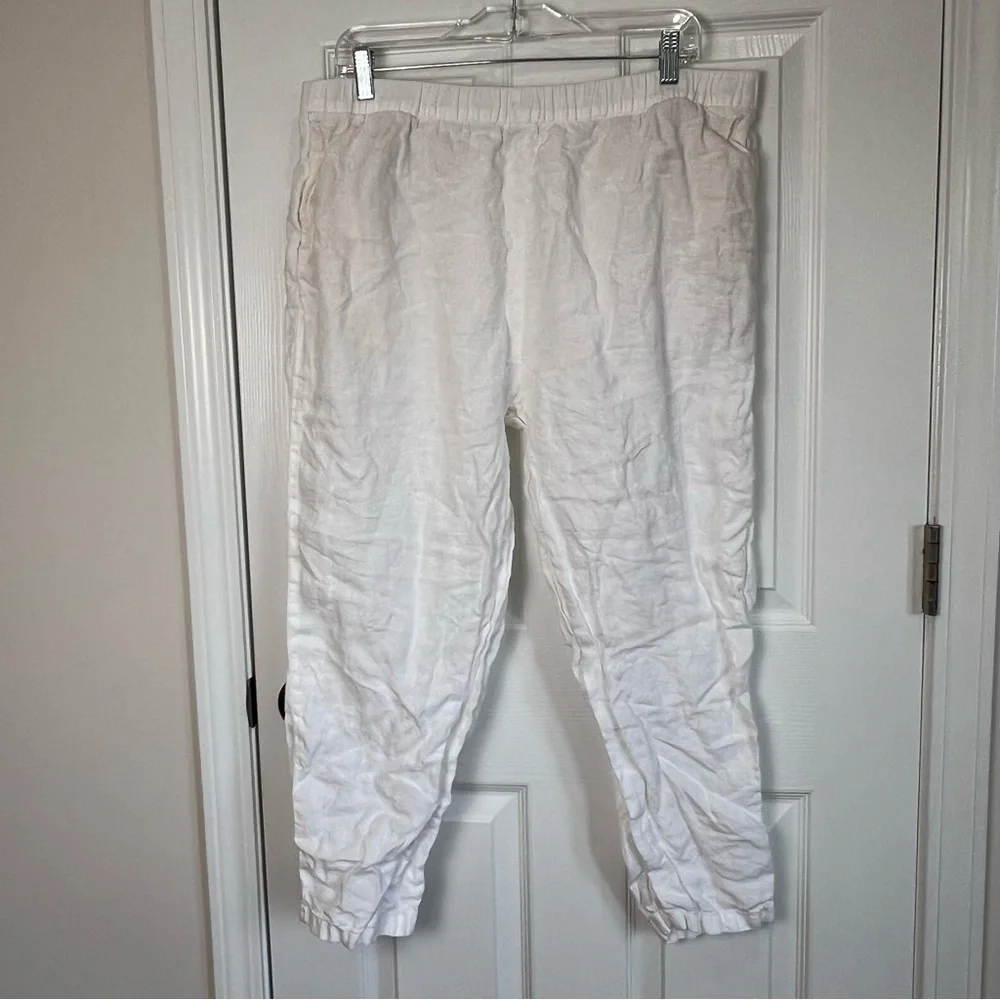 Zara White Linen-Blend Drawstring Pants